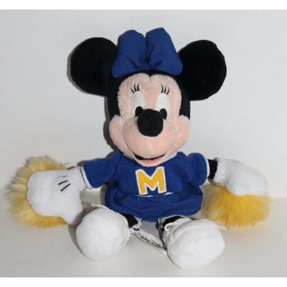 Walt Disney World Cheerleader Pom Poms Blue & Yellow Minnie Mouse Stuffed Plush